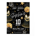 Cheerleader Birthday Invitation Template • Editable Canva Invitation • Black & Gold