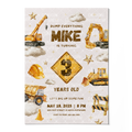 Construction Sign Birthday Invitation Template • Editable Canva Invitation • Yellow, Beige & Gold