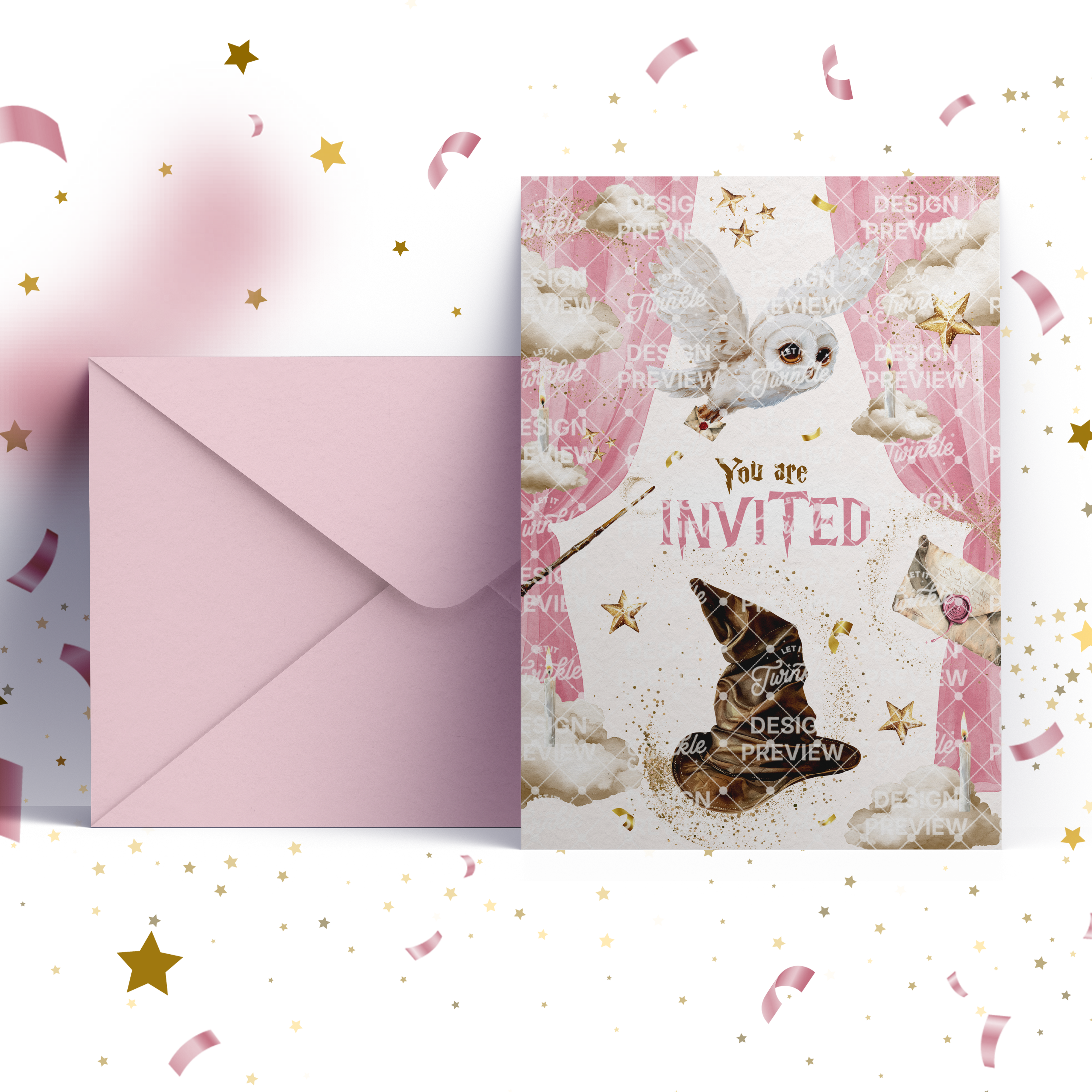 Magical School Birthday Invitation Template • Editable Canva Invitation • Pink & Beige