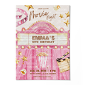 Movie Night Birthday Invitation Template • Editable Canva Invitation • Pink & Gold