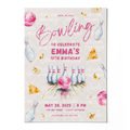 Bowling Birthday Invitation Template • Editable Canva Invitation • Pink & Beige