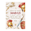 Gladiator Birthday Invitation Template • Editable Canva Invitation • Red & Gold