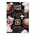 Basketball Birthday Invitation Template • Editable Canva Invitation • Pink & Black