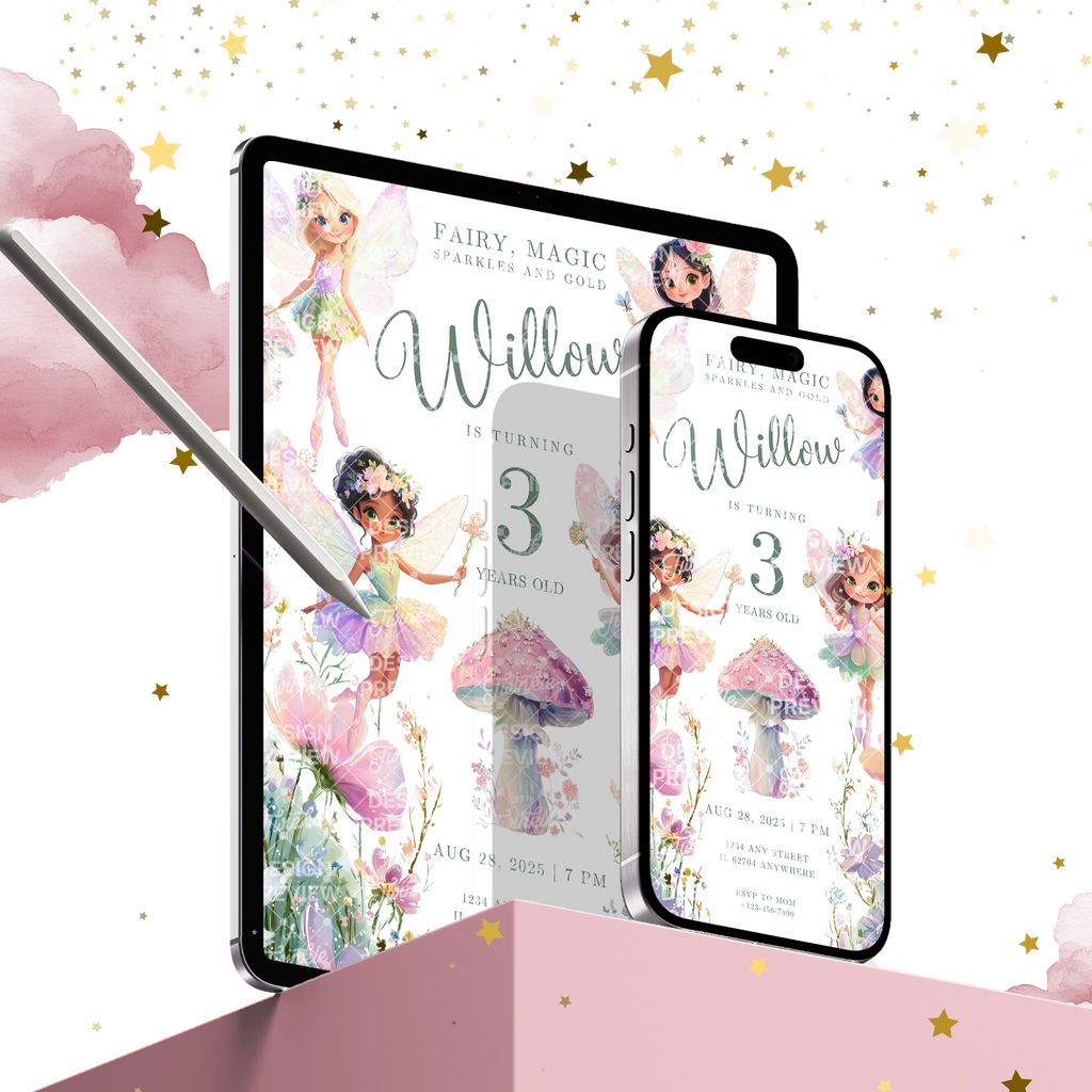 Fairy Birthday Invitation Template • Editable Canva Invitation • Pastel