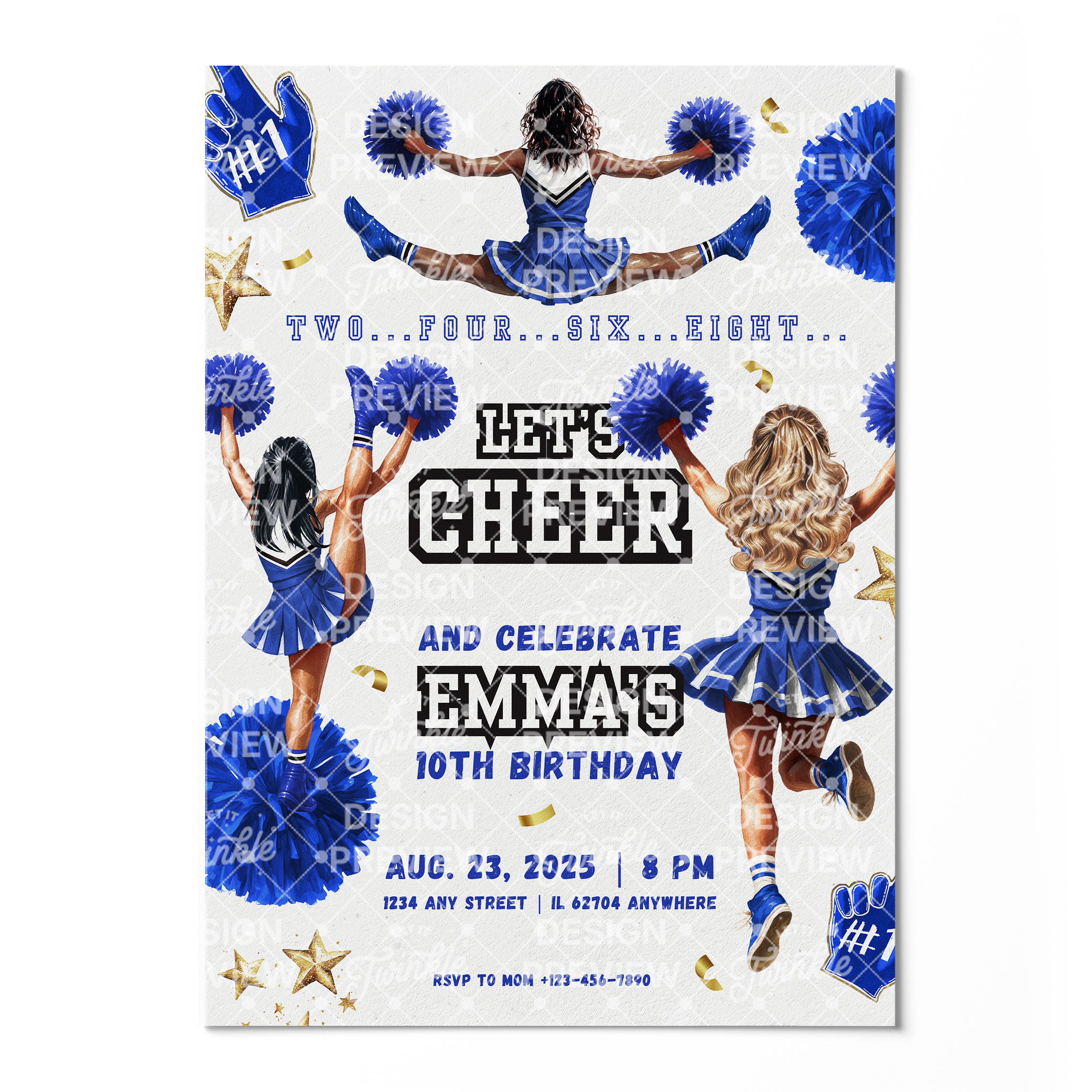 Let's Cheer Birthday Invitation Template • Editable Canva Invitation • Blue