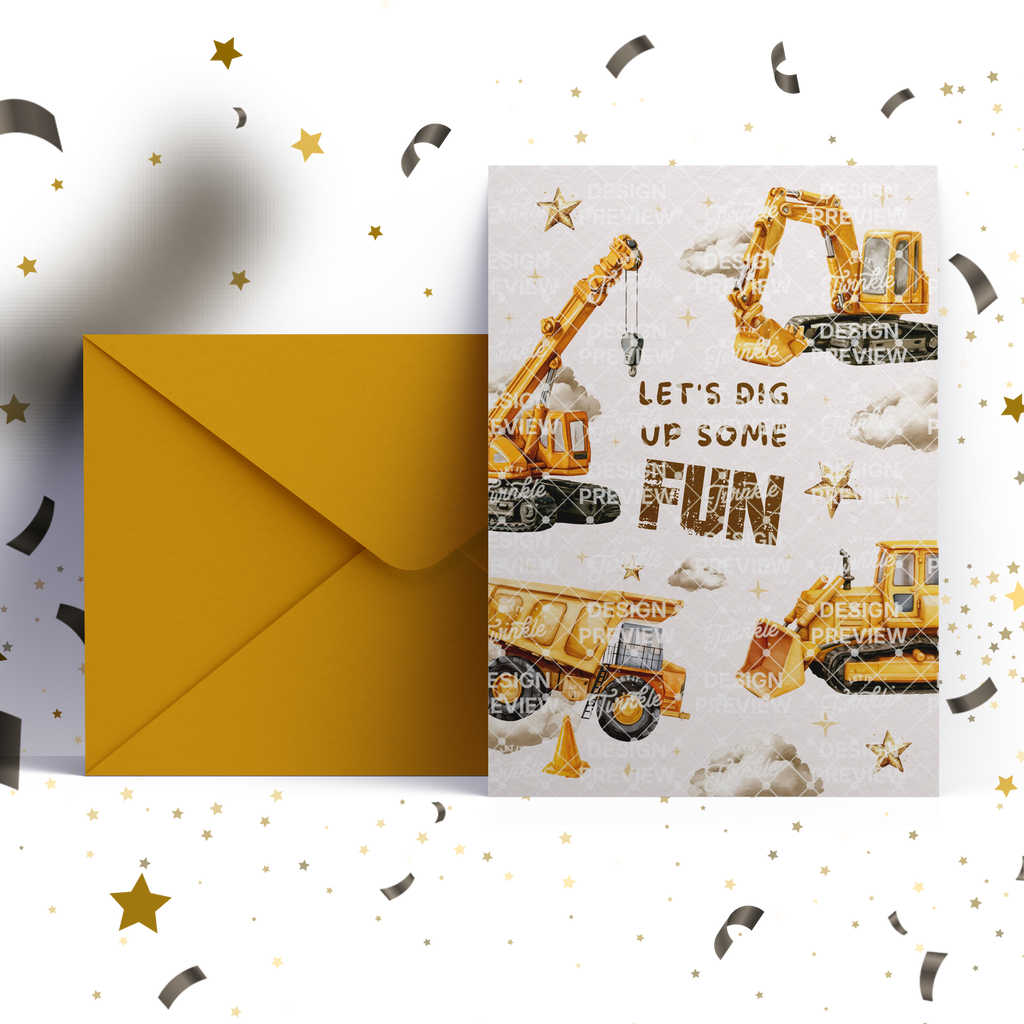 Construction Sign Birthday Invitation Template • Editable Canva Invitation • Yellow, Beige & Gold