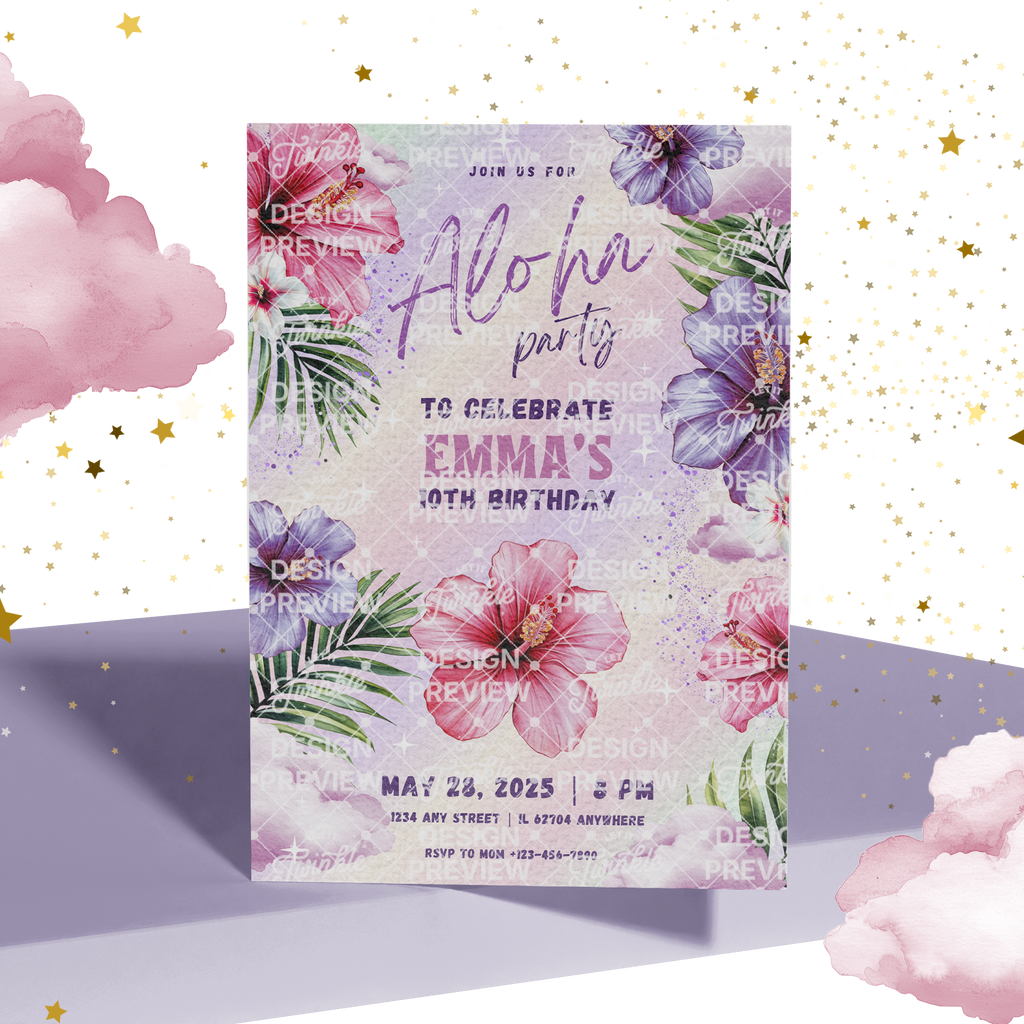 Aloha Geburtstagseinladungs-Vorlage • Bearbeitbare Canva-Einladung • Rosa