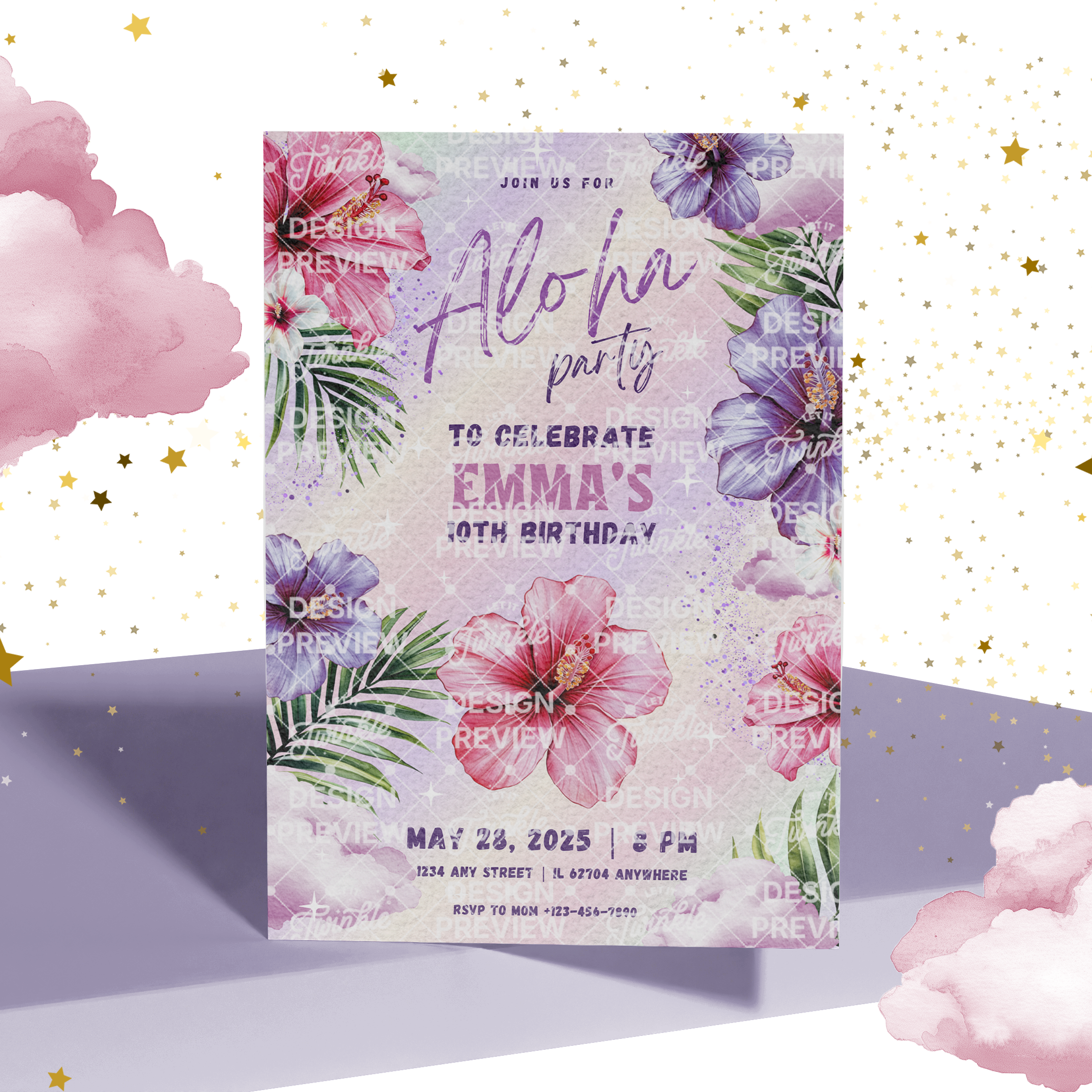 Aloha Geburtstagseinladungs-Vorlage • Bearbeitbare Canva-Einladung • Rosa