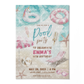 Pool Party Birthday Invitation Template • Editable Canva Invitation • Beige & Pink