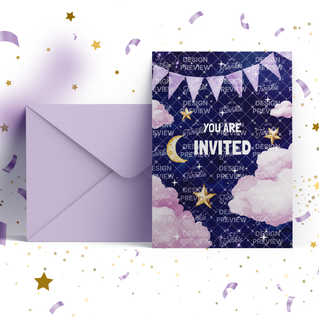 Pajama Party Night Birthday Invitation Template • Editable Canva Invitation • Purple & Pink