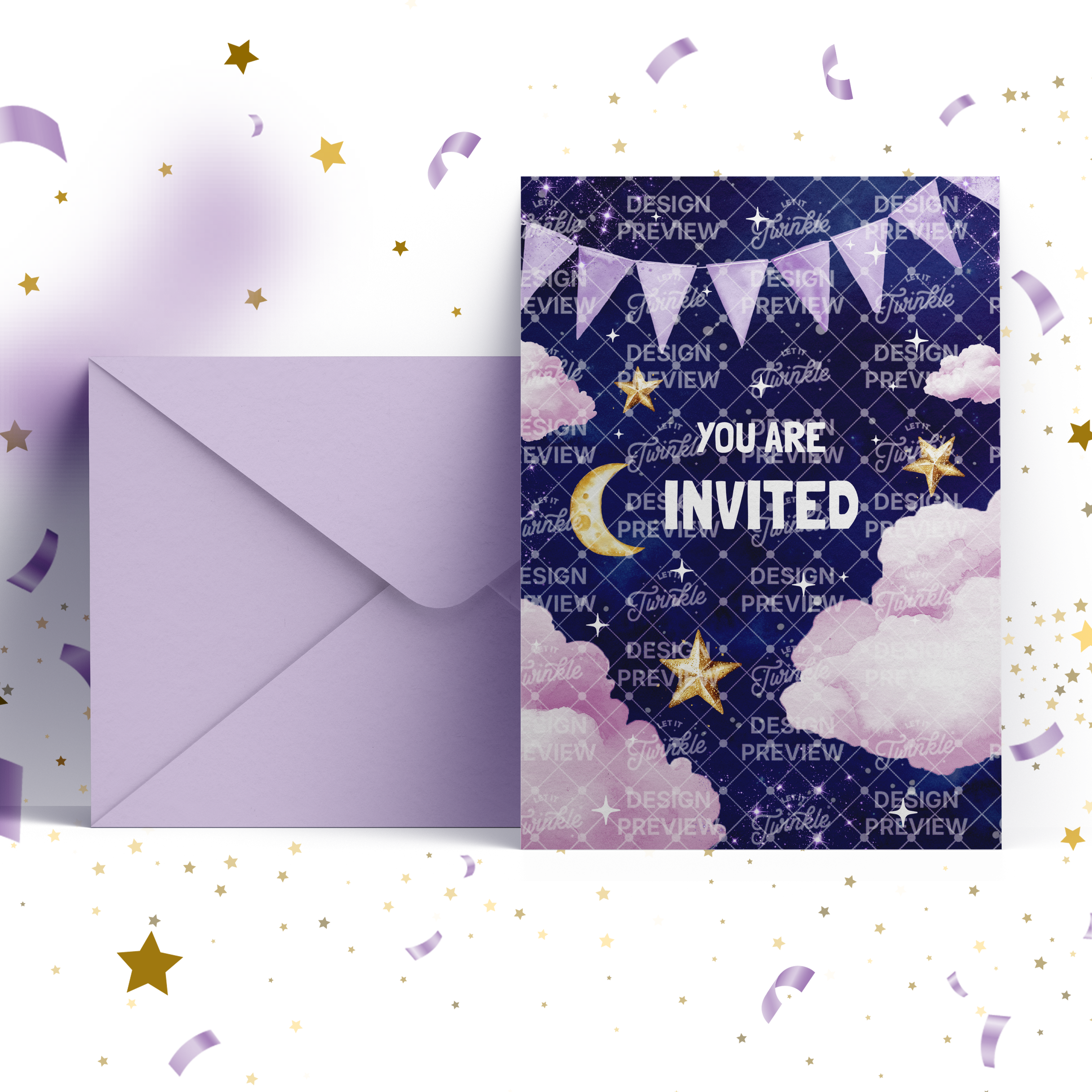 Pajama Party Night Birthday Invitation Template • Editable Canva Invitation • Purple & Pink