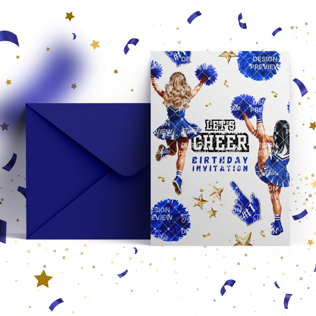 Let's Cheer Birthday Invitation Template • Editable Canva Invitation • Blue