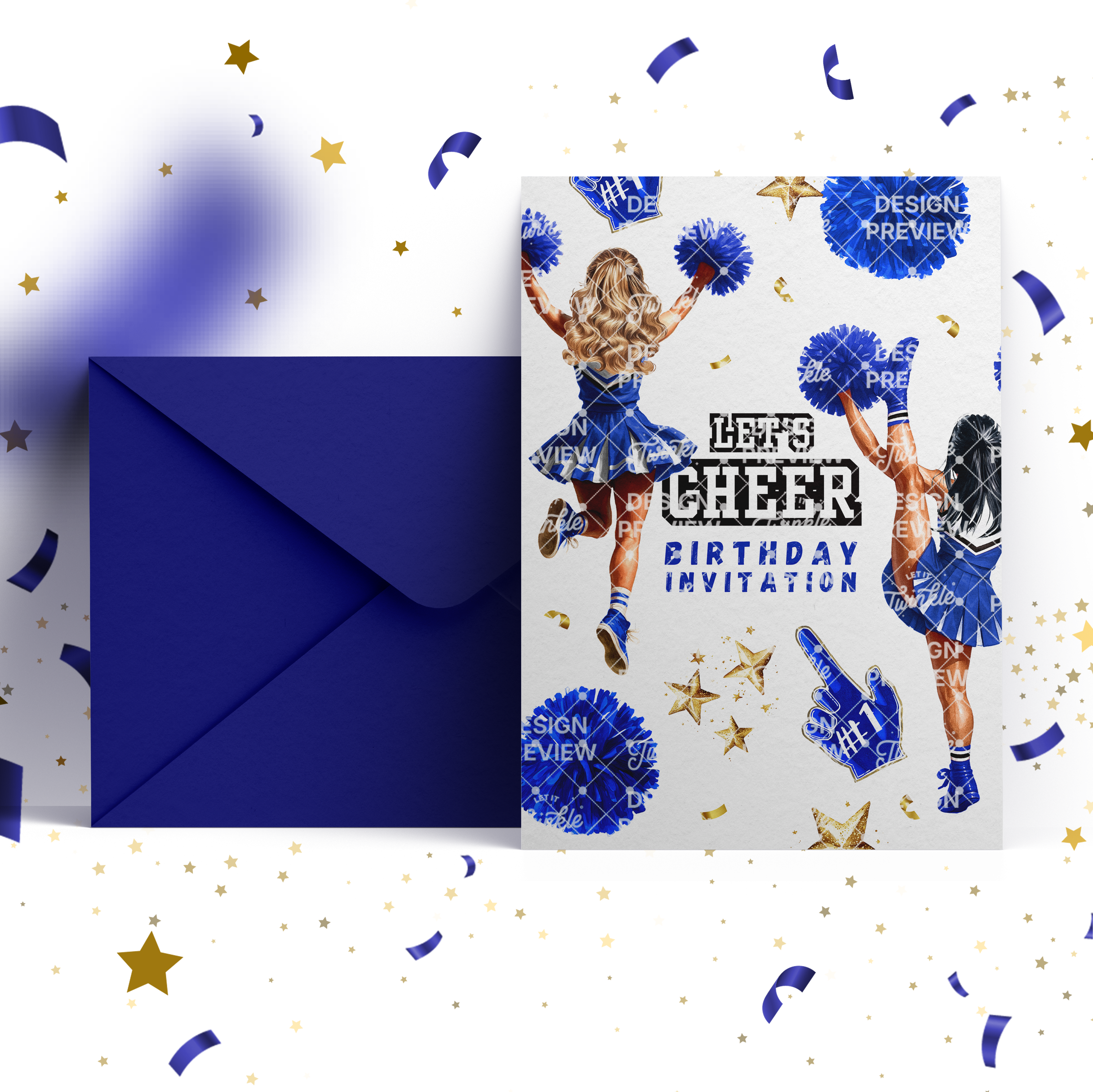 Let's Cheer Birthday Invitation Template • Editable Canva Invitation • Blue
