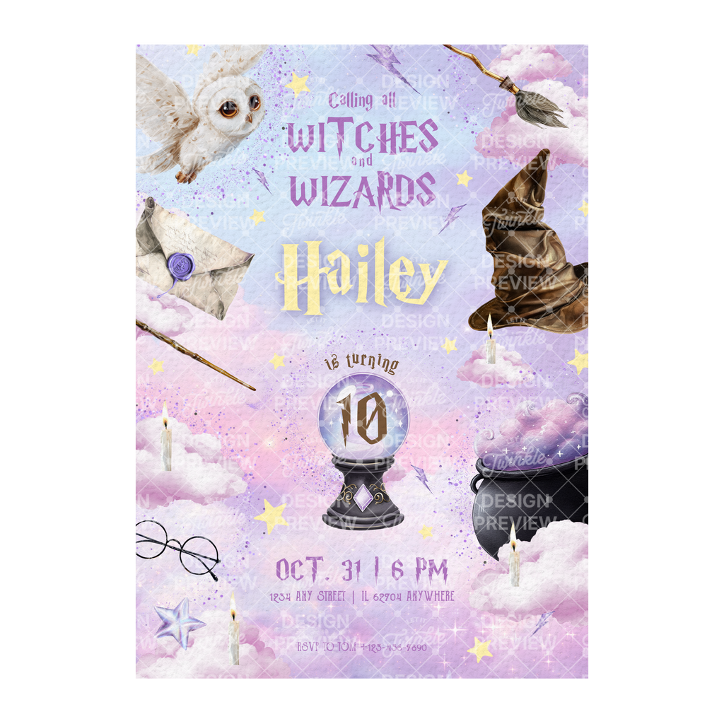 Magical School Birthday Invitation Template • Editable Canva Invitation • Purple