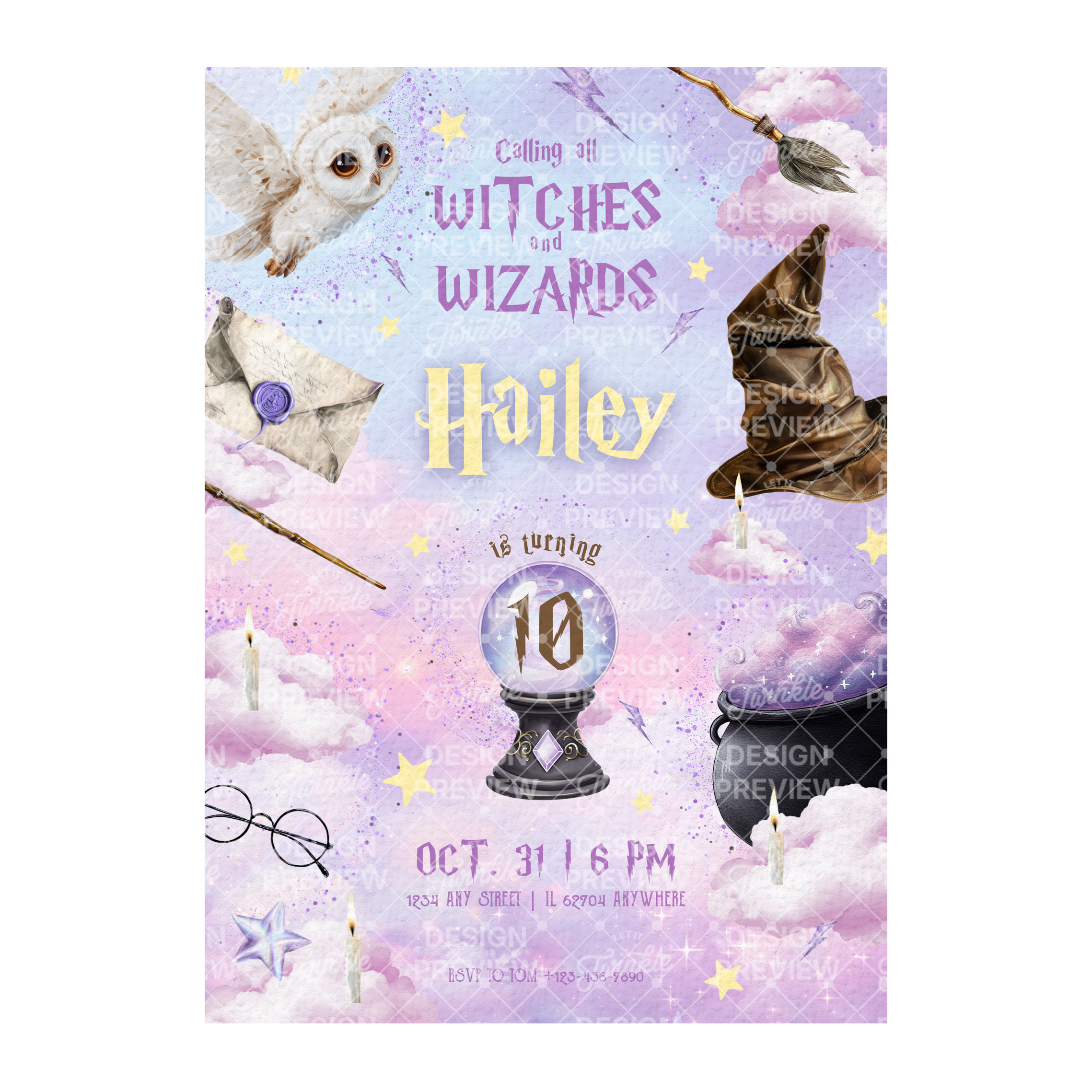 Magical School Birthday Invitation Template • Editable Canva Invitation • Purple