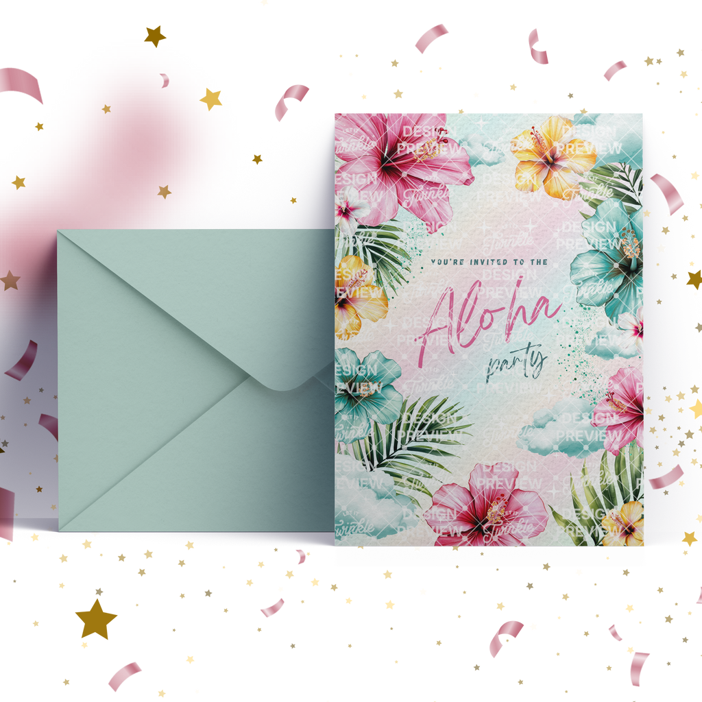 Aloha Birthday Invitation Template • Editable Canva Invitation • Pink & Turquoise