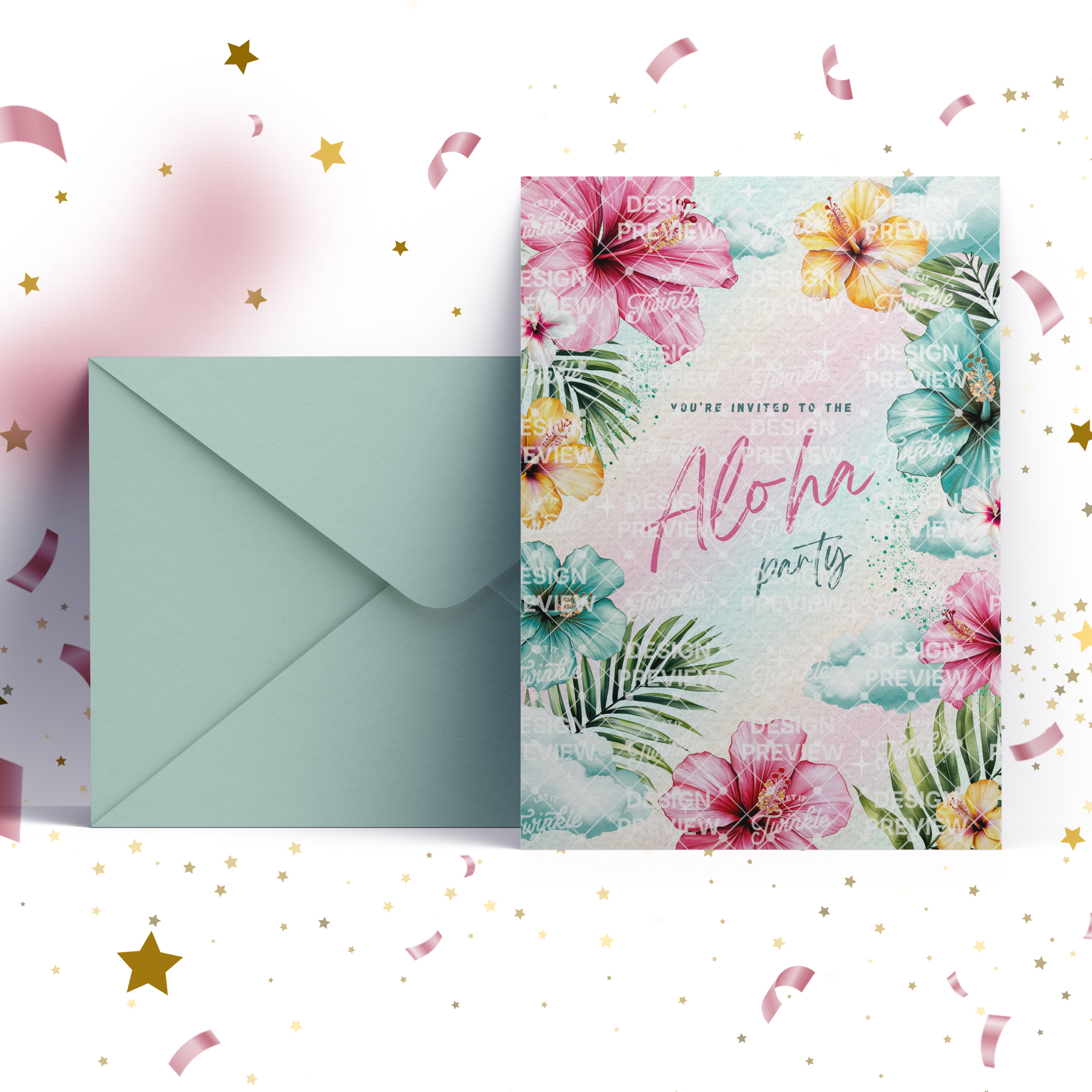 Aloha Birthday Invitation Template • Editable Canva Invitation • Pink & Turquoise