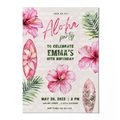 Aloha Birthday Invitation Template • Editable Canva Invitation • Pink