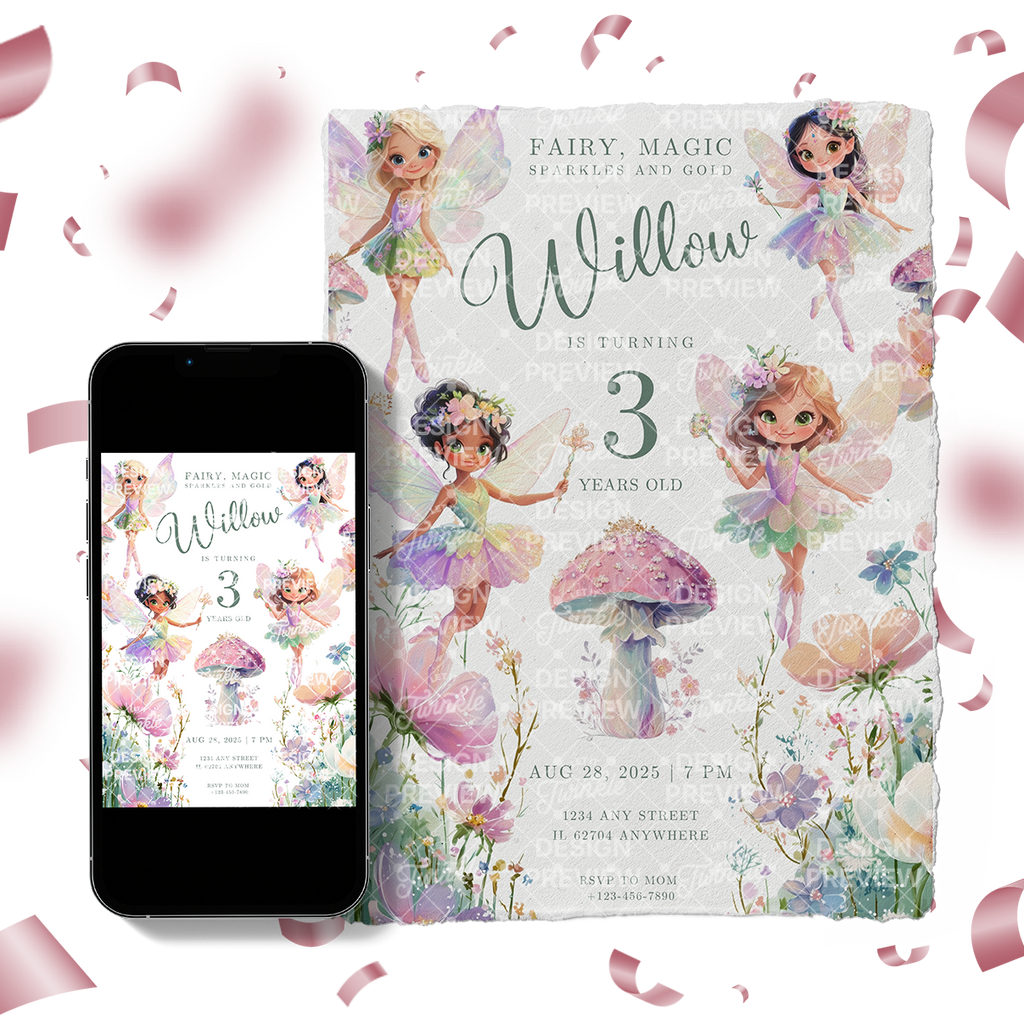 Fairy Birthday Invitation Template • Editable Canva Invitation • Pastel
