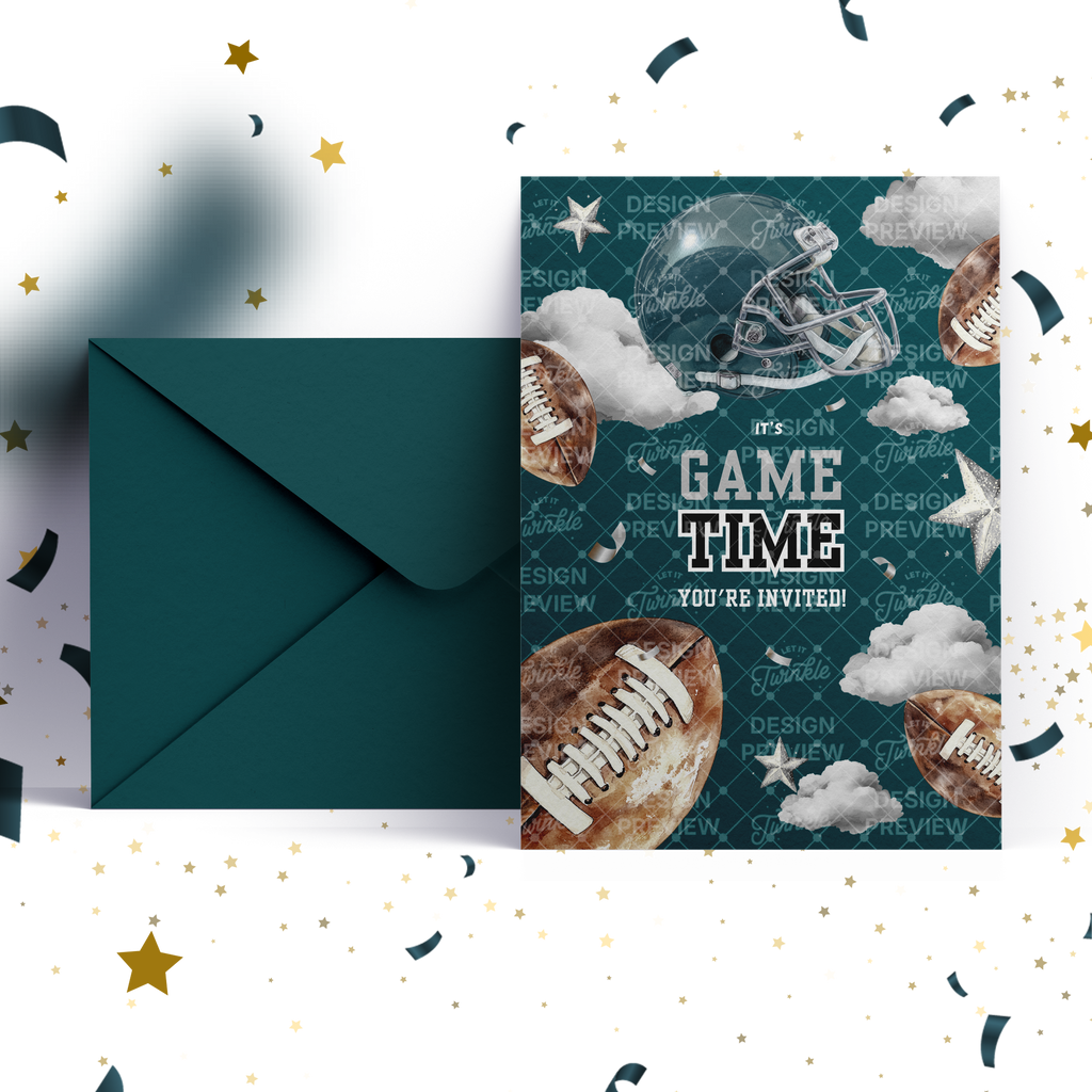 Football Birthday Invitation Template • Editable Canva Invitation • Dark Teal