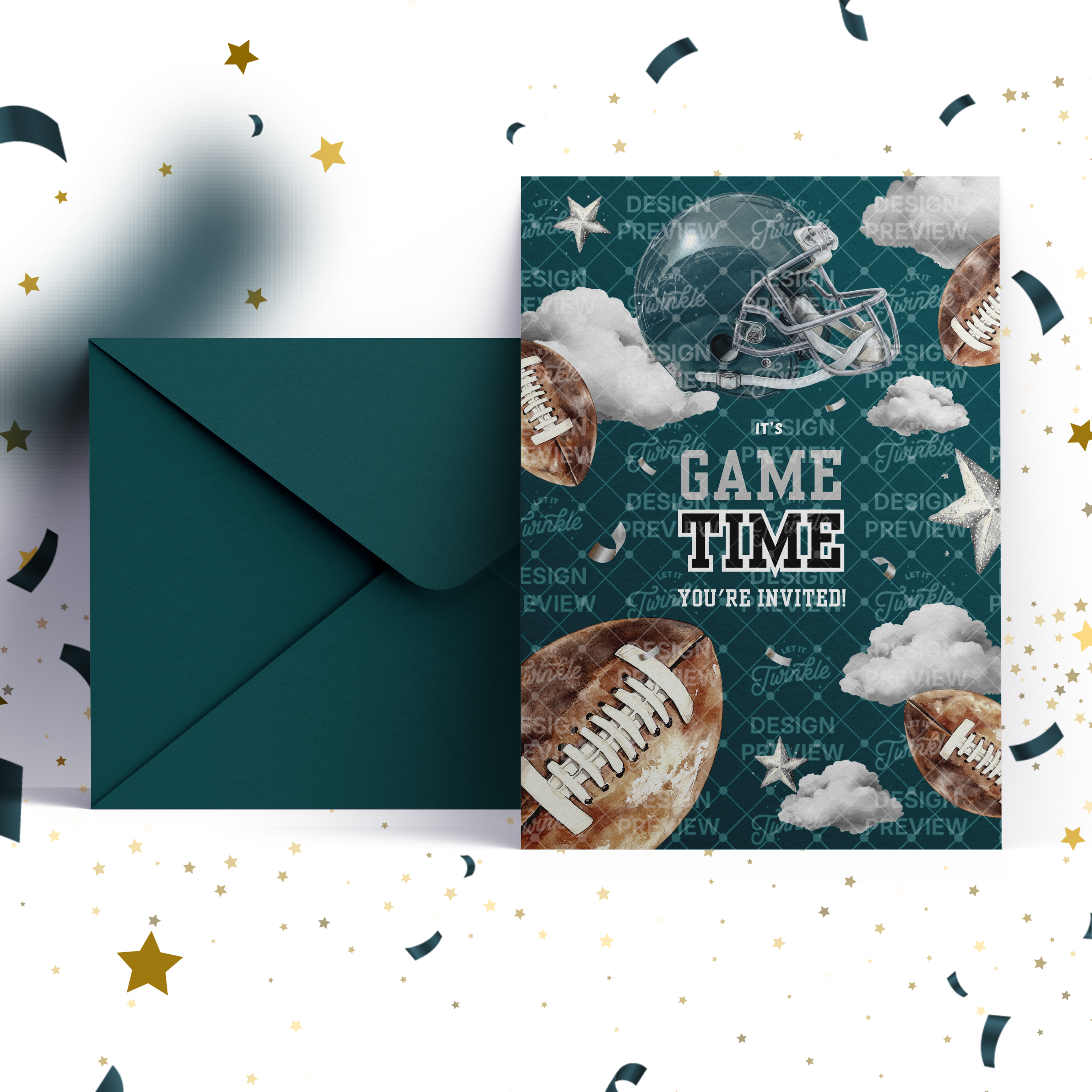 Football Birthday Invitation Template • Editable Canva Invitation • Dark Teal