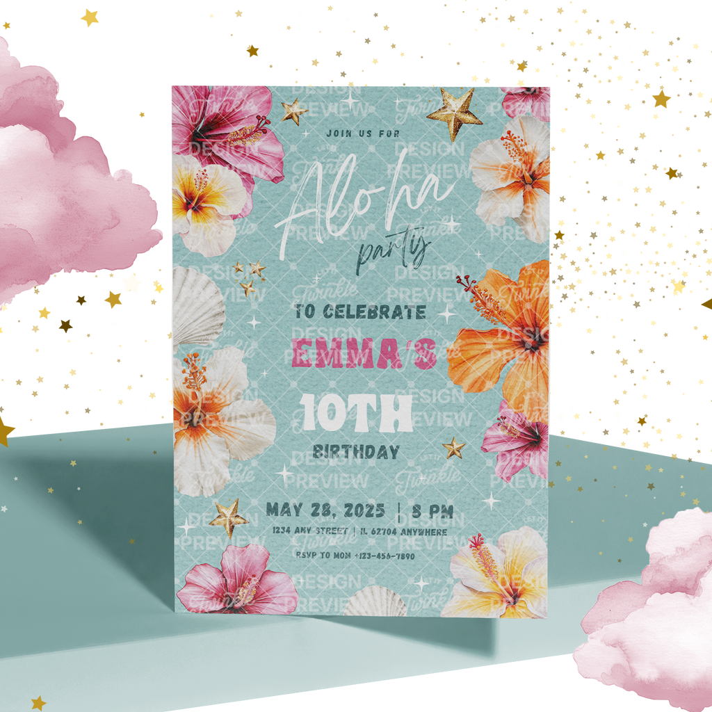 Aloha Geburtstagseinladungs-Vorlage • Bearbeitbare Canva-Einladung • Rosa