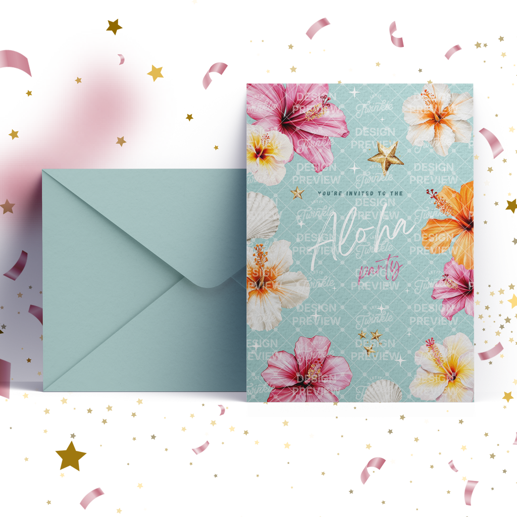 Aloha Geburtstagseinladungs-Vorlage • Bearbeitbare Canva-Einladung • Rosa