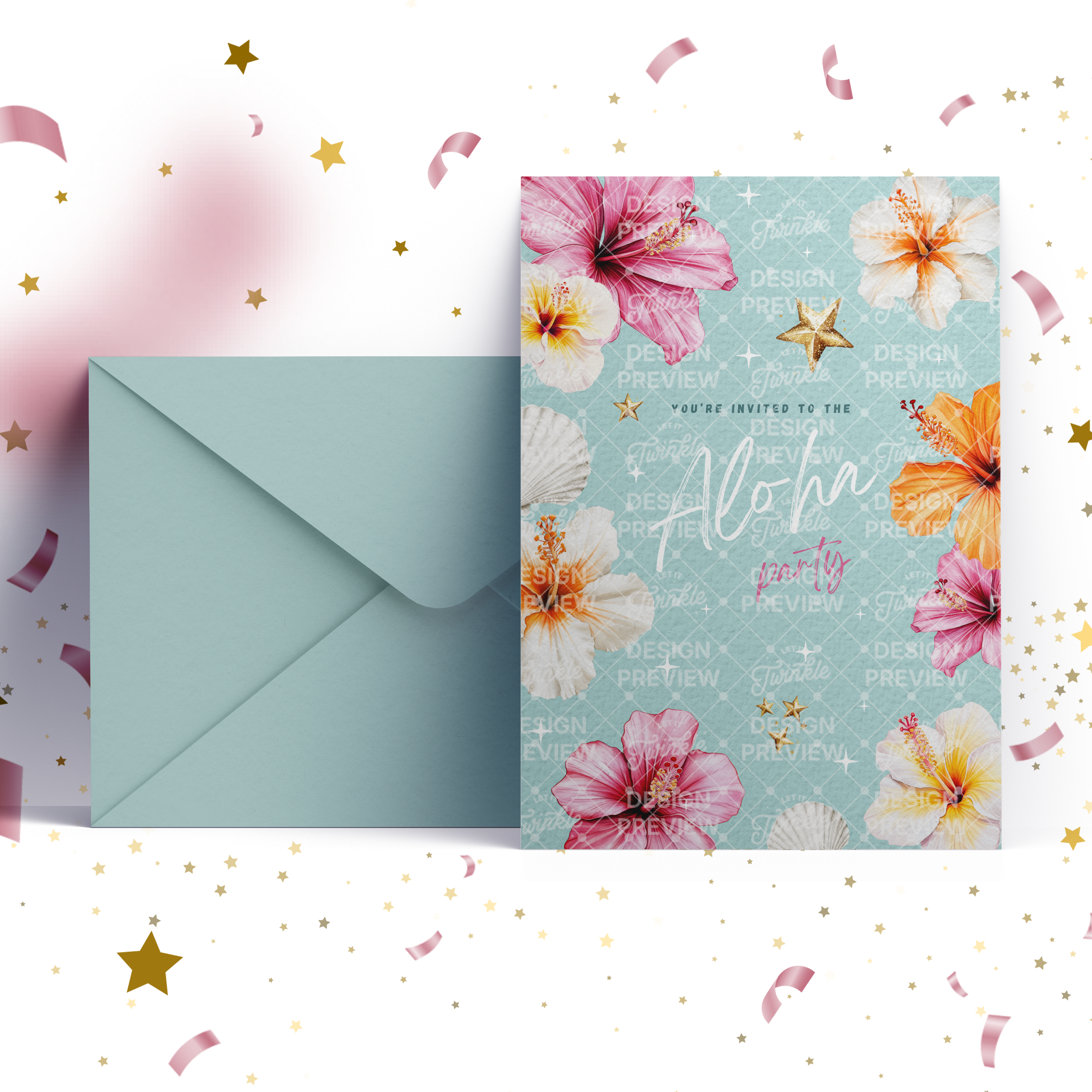 Aloha Geburtstagseinladungs-Vorlage • Bearbeitbare Canva-Einladung • Rosa