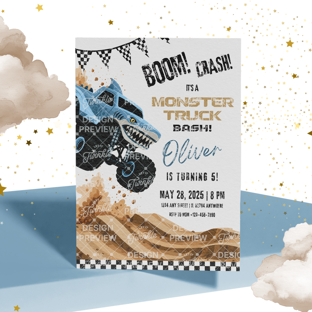 Monstertruck Geburtstagseinladung Lila & Blau