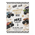 Monster Truck Bash Birthday Invitation Template • Editable Canva Invitation • Beige & Black