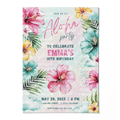 Aloha Birthday Invitation Template • Editable Canva Invitation • Pink & Turquoise