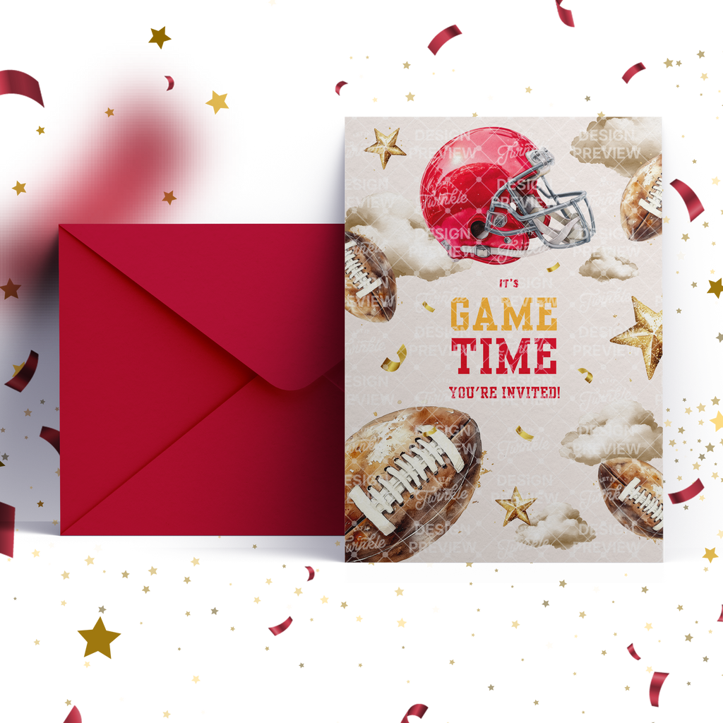 Football Birthday Invitation Template • Editable Canva Invitation • Red & Yellow