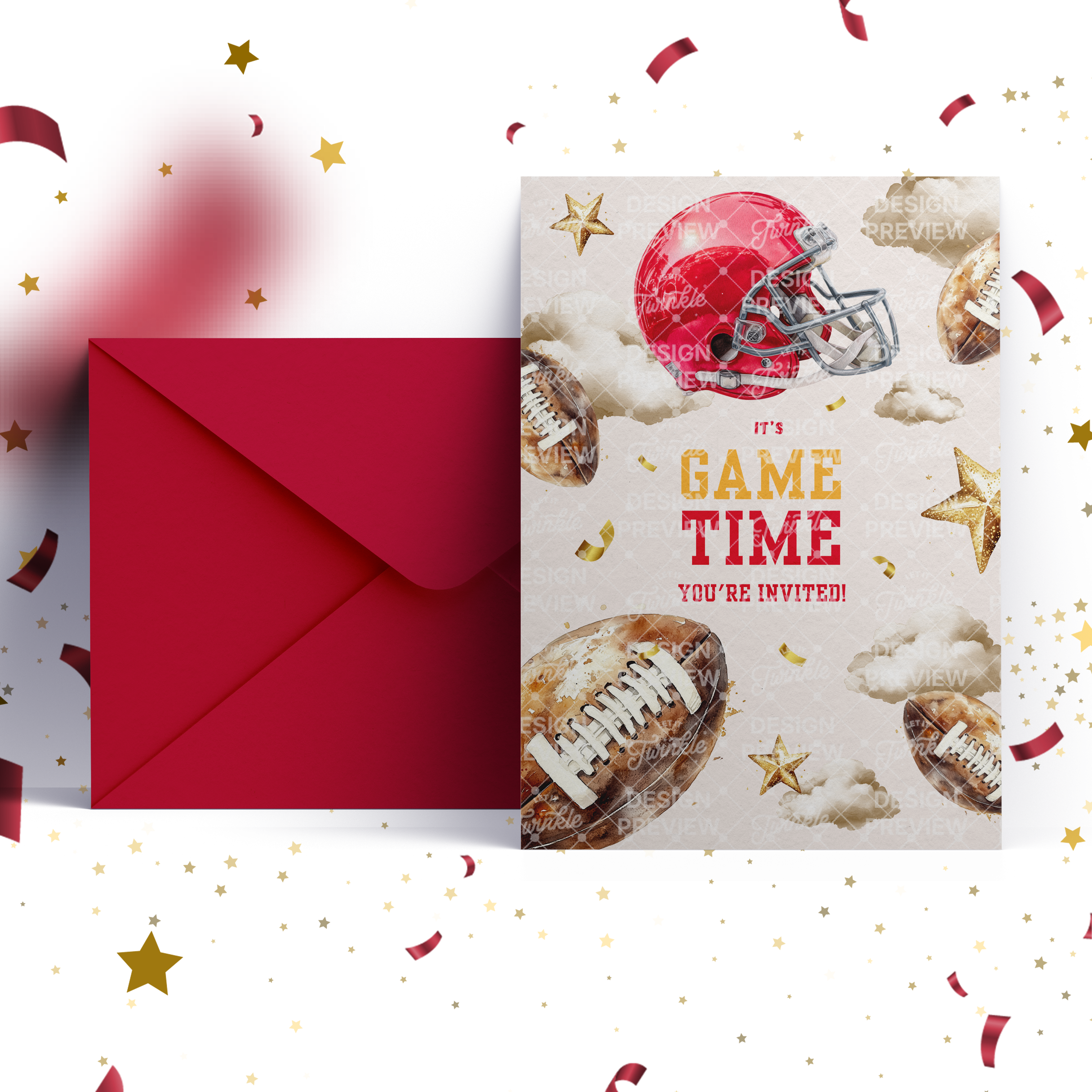 Football Birthday Invitation Template • Editable Canva Invitation • Red & Yellow