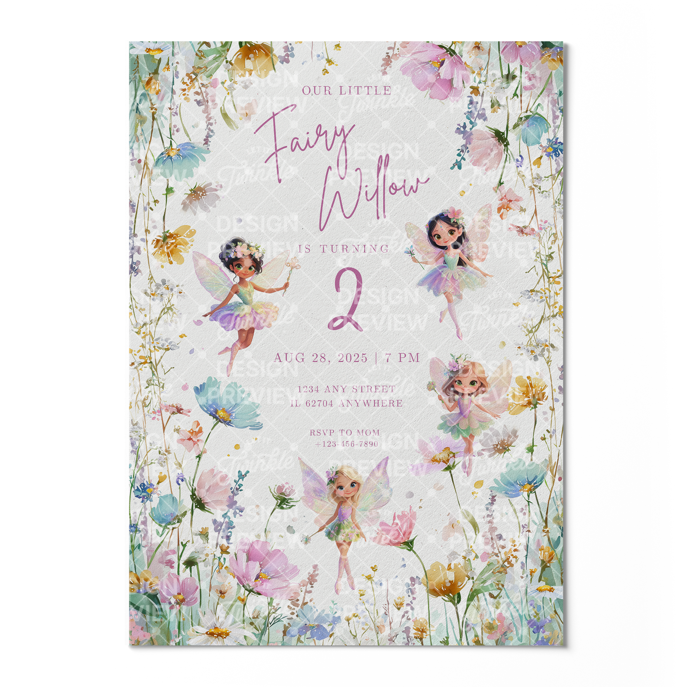 Fairy Flowers Birthday Invitation Template • Editable Canva Invitation • Pastel