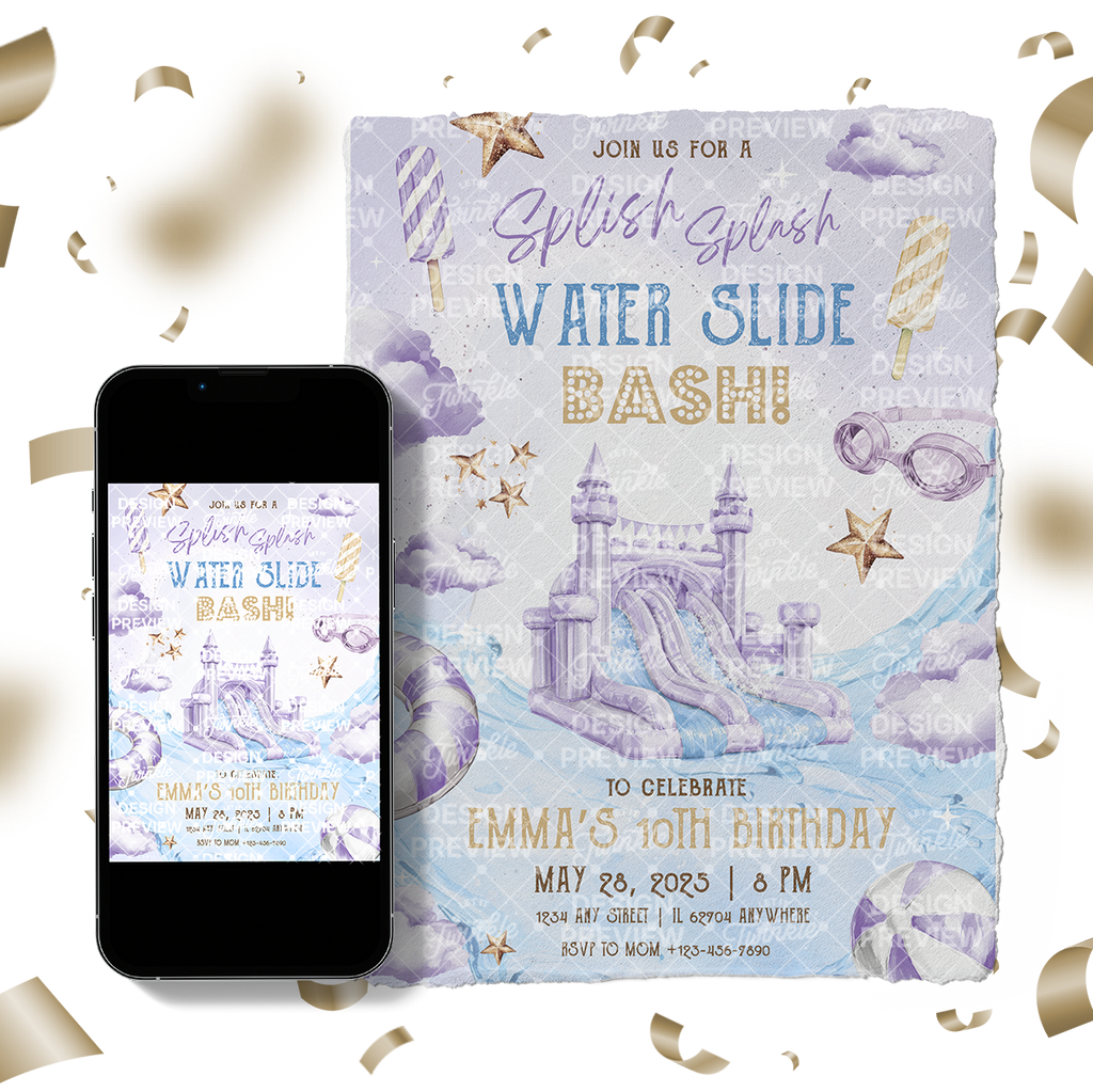 Poolparty-Geburtstagseinladung Beige & Gold