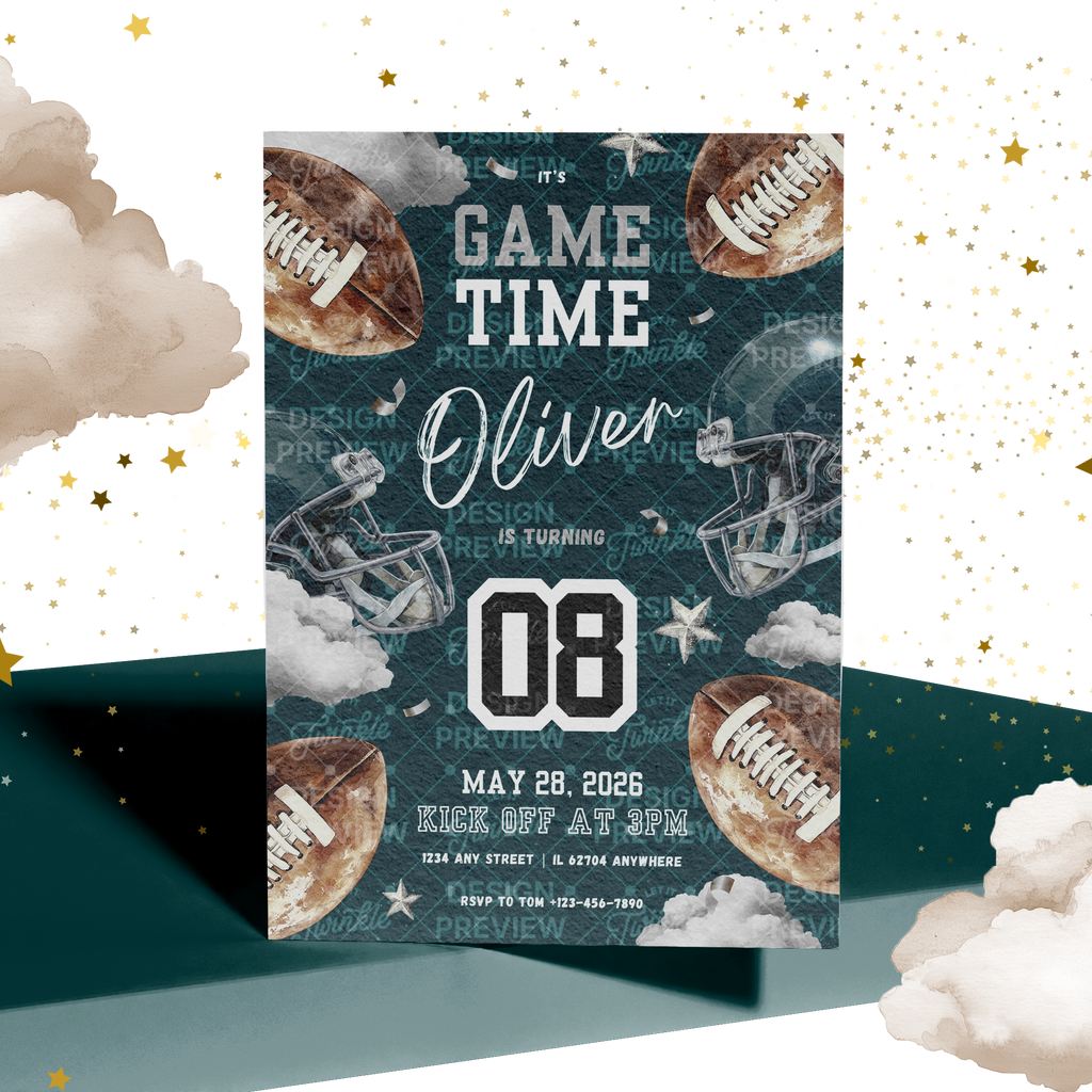 Football Birthday Invitation Template • Editable Canva Invitation • Dark Teal