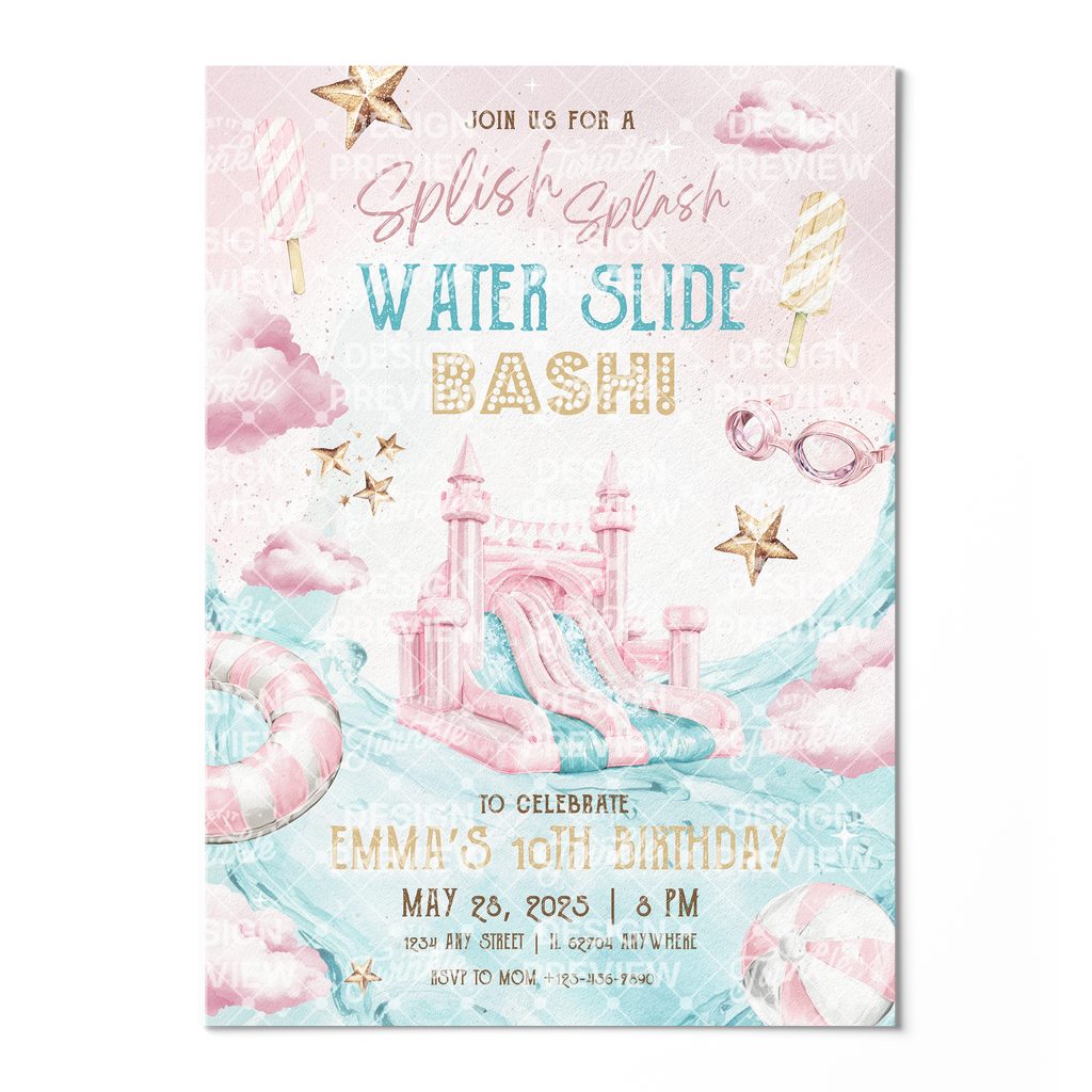 Poolparty-Geburtstagseinladung Beige & Gold