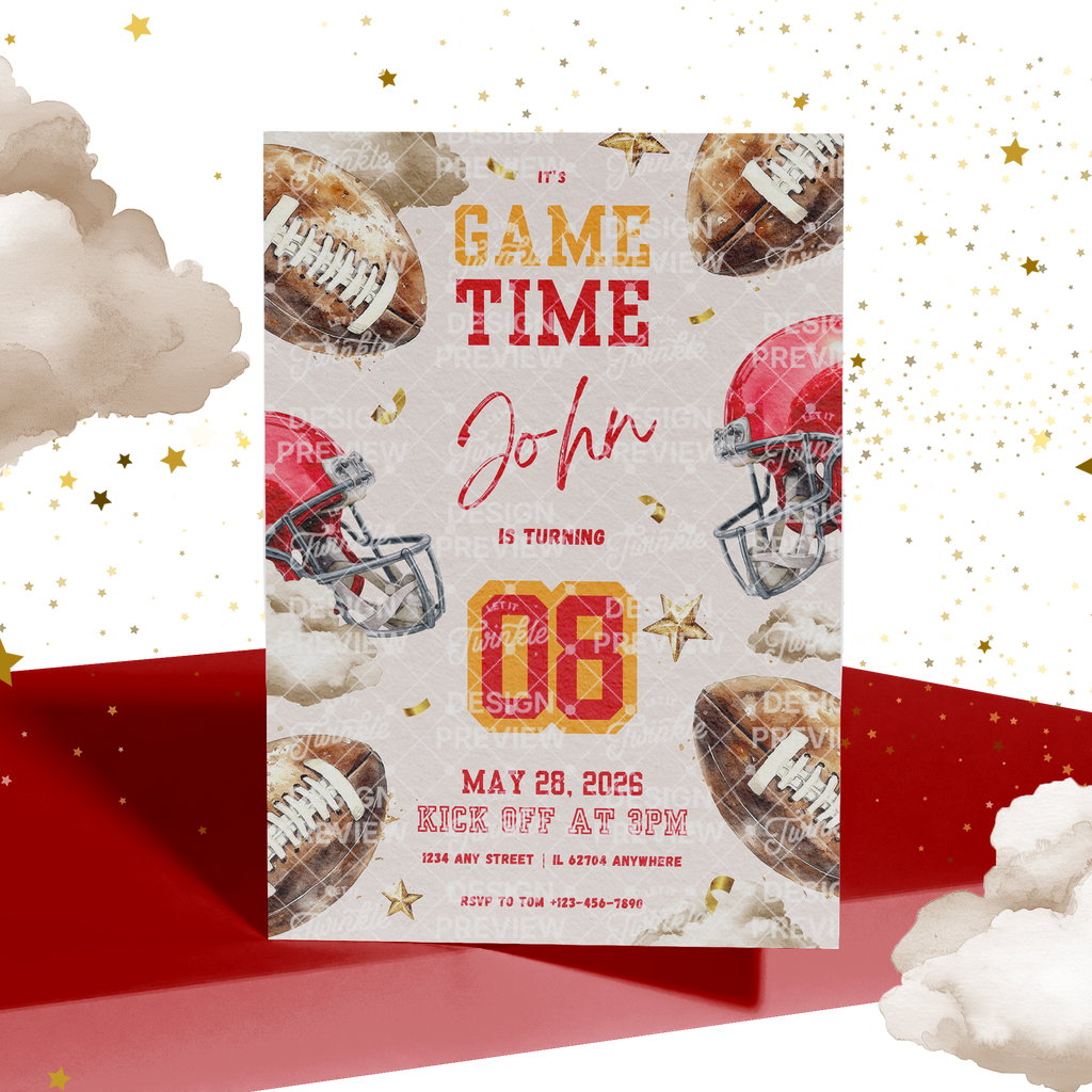 Football Birthday Invitation Template • Editable Canva Invitation • Red & Yellow