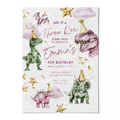 Three Rex Dinosaur Birthday Invitation Template • Editable Canva Invitation • Pink & Green