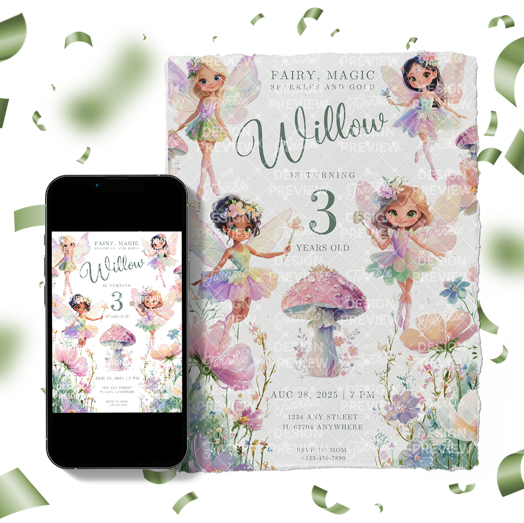 Fairy Birthday Invitation Template • Editable Canva Invitation • Pastel