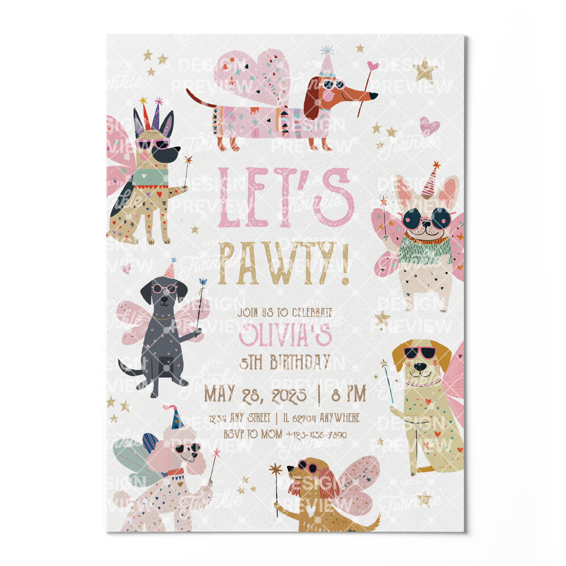 Let's Pawty Birthday Invitation Template • Editable Canva Invitation • Pink