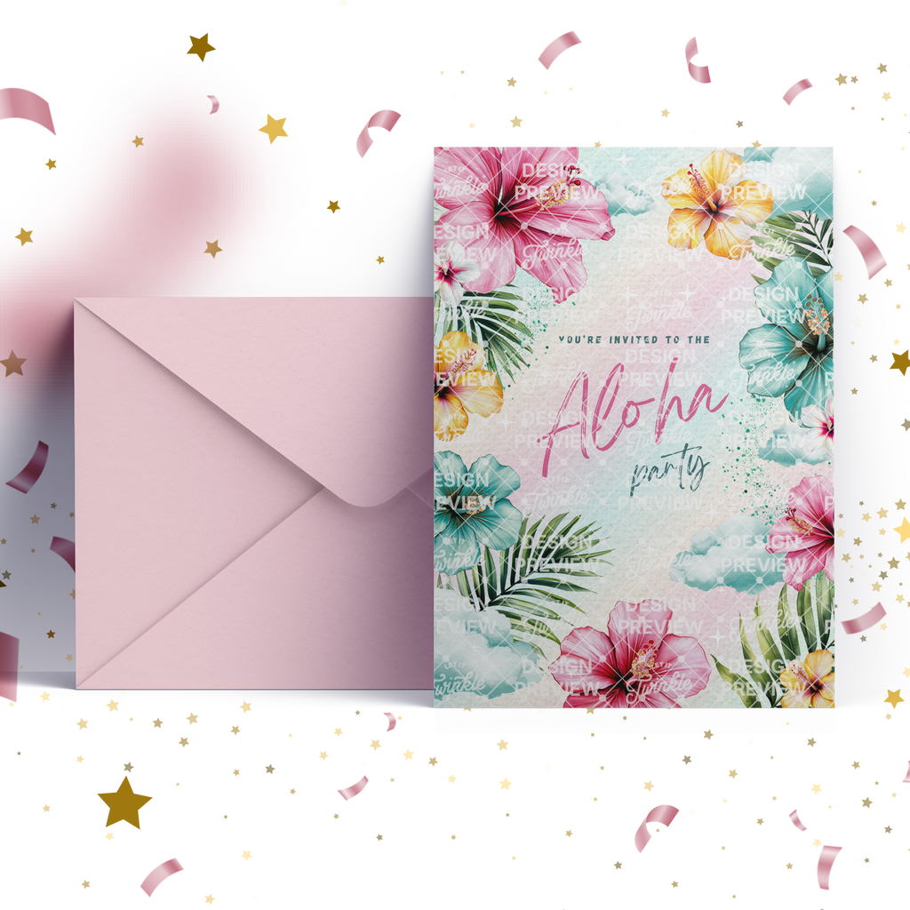 Aloha Birthday Invitation Template • Editable Canva Invitation • Pink & Turquoise