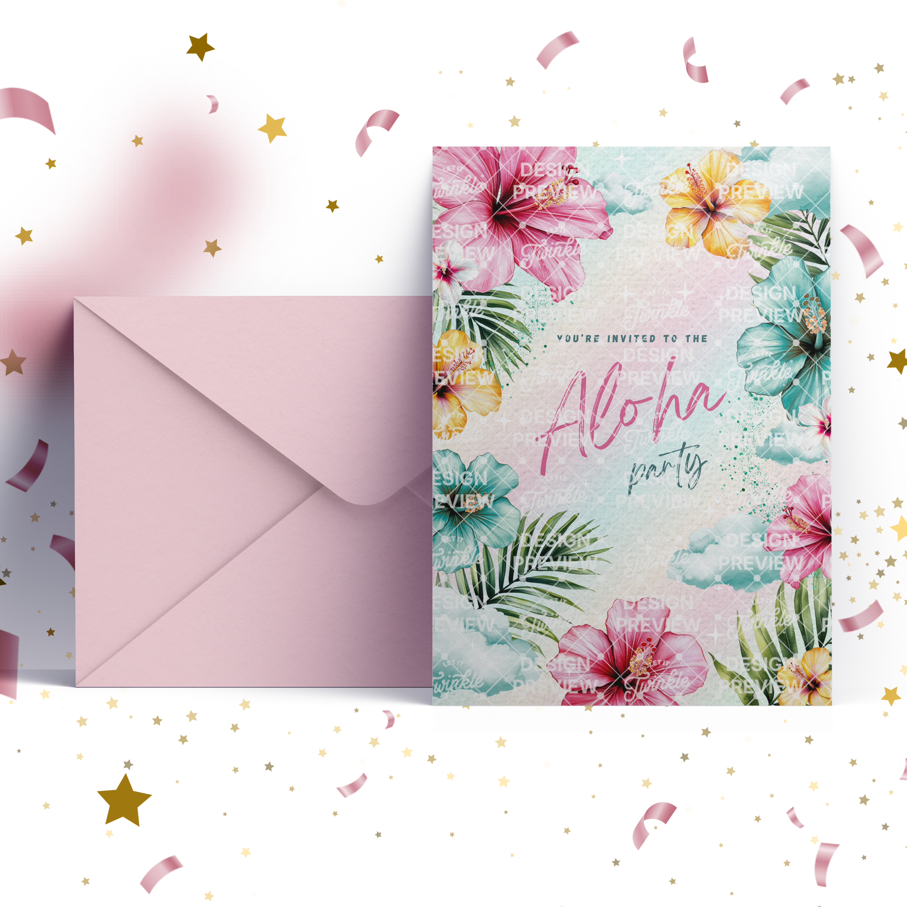 Aloha Birthday Invitation Template • Editable Canva Invitation • Pink & Turquoise