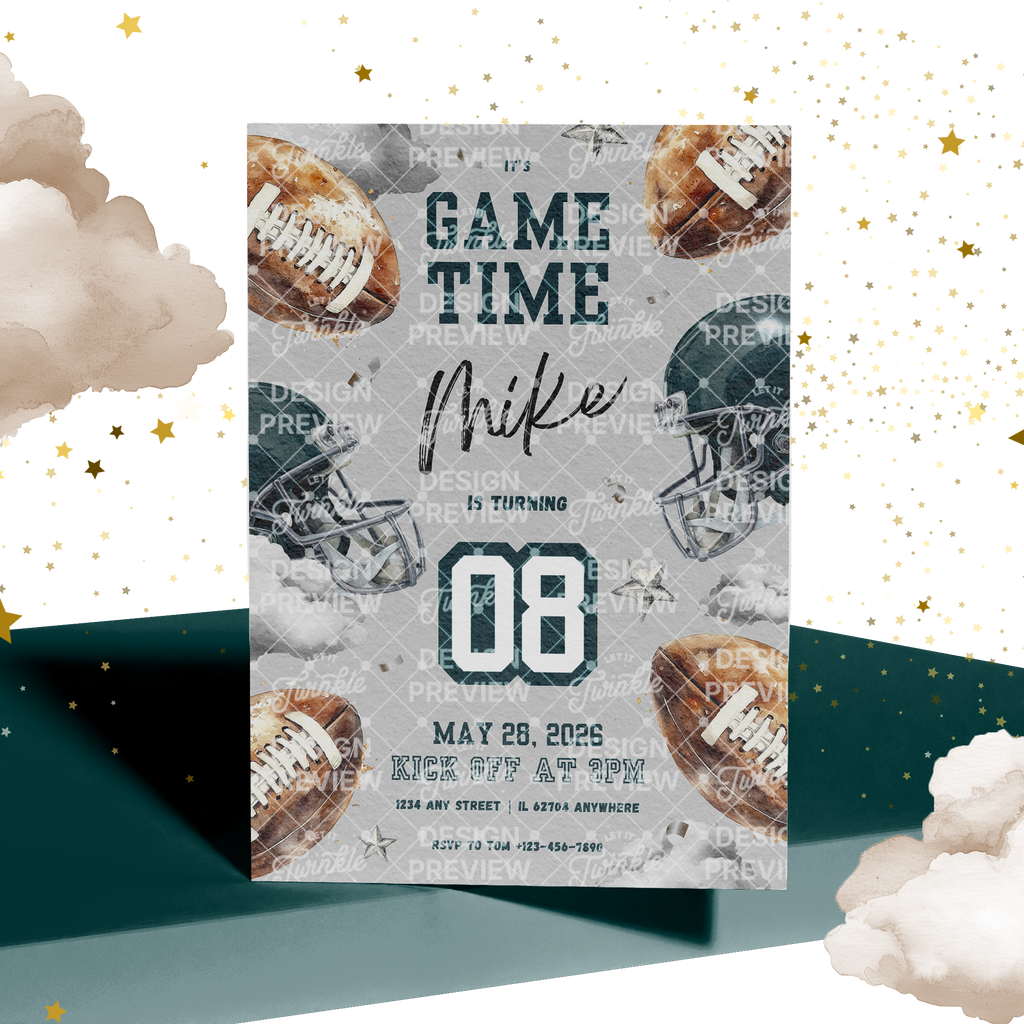 Football Birthday Invitation Template • Editable Canva Invitation • Gray & Dark Teal