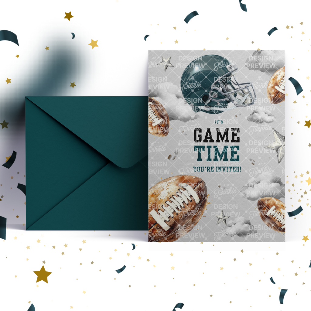 Football Birthday Invitation Template • Editable Canva Invitation • Gray & Dark Teal