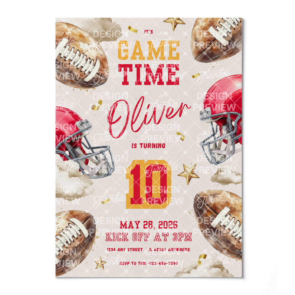 Football Birthday Invitation Template • Editable Canva Invitation • Red & Yellow