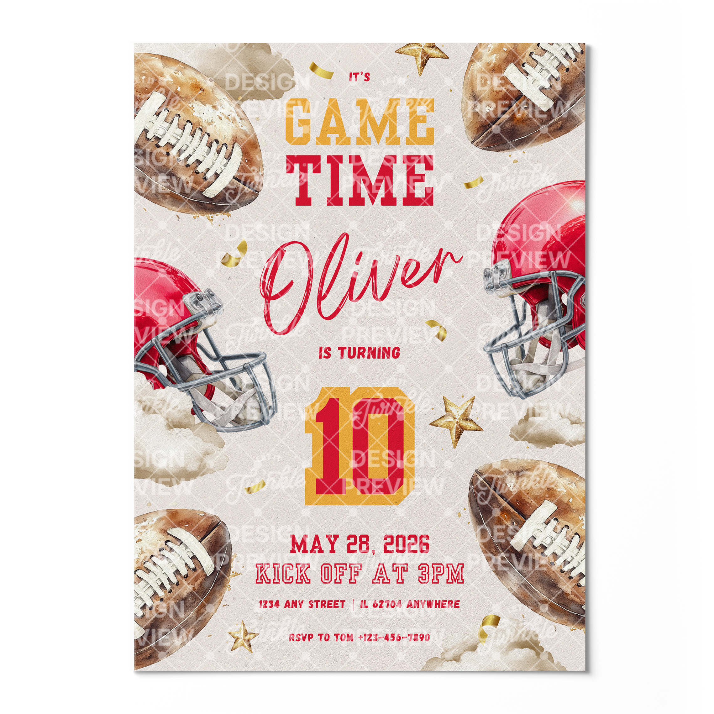 Football Birthday Invitation Template • Editable Canva Invitation • Red & Yellow