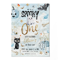 Spooky One Halloween First Birthday Invitation Template • Editable Canva Invitation • Blue & Gold