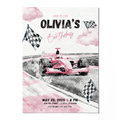 Race Car Birthday Invitation Template • Editable Canva Invitation • Pink & Gray