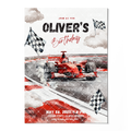 Race Car Birthday Invitation Template • Editable Canva Invitation • Red & Gray